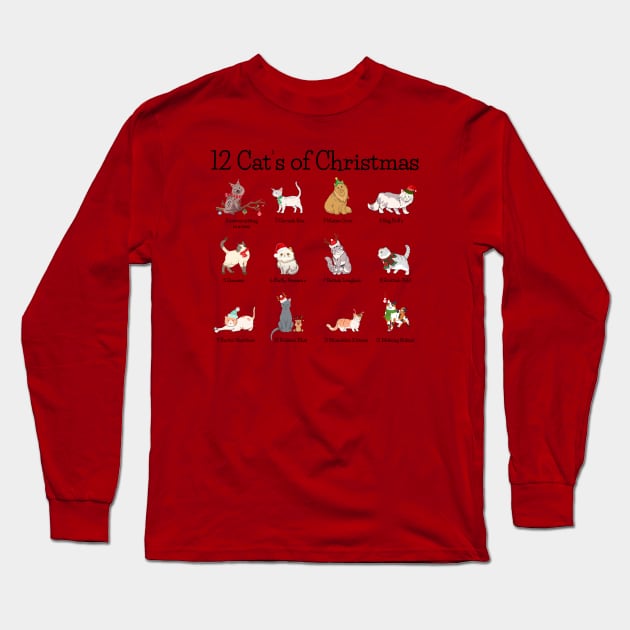 12 Cat’s of Christmas Long Sleeve T-Shirt by TeawithAlice